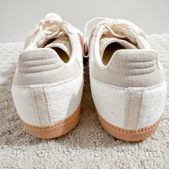 Adidas Somba OG Wonder Beige Cream White Better Scarlet Real Cow Fur Womens US 8 - Picture 5 of 6